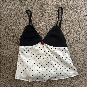 Motel Rocks Black Lace Polka Dot Satin Cami with Gray Dots